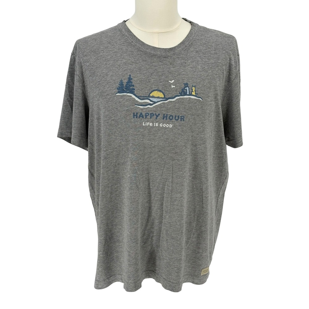 Life is Good Crusher T-Shirt Gray Happy Hour Dog Sunset Graphic XL